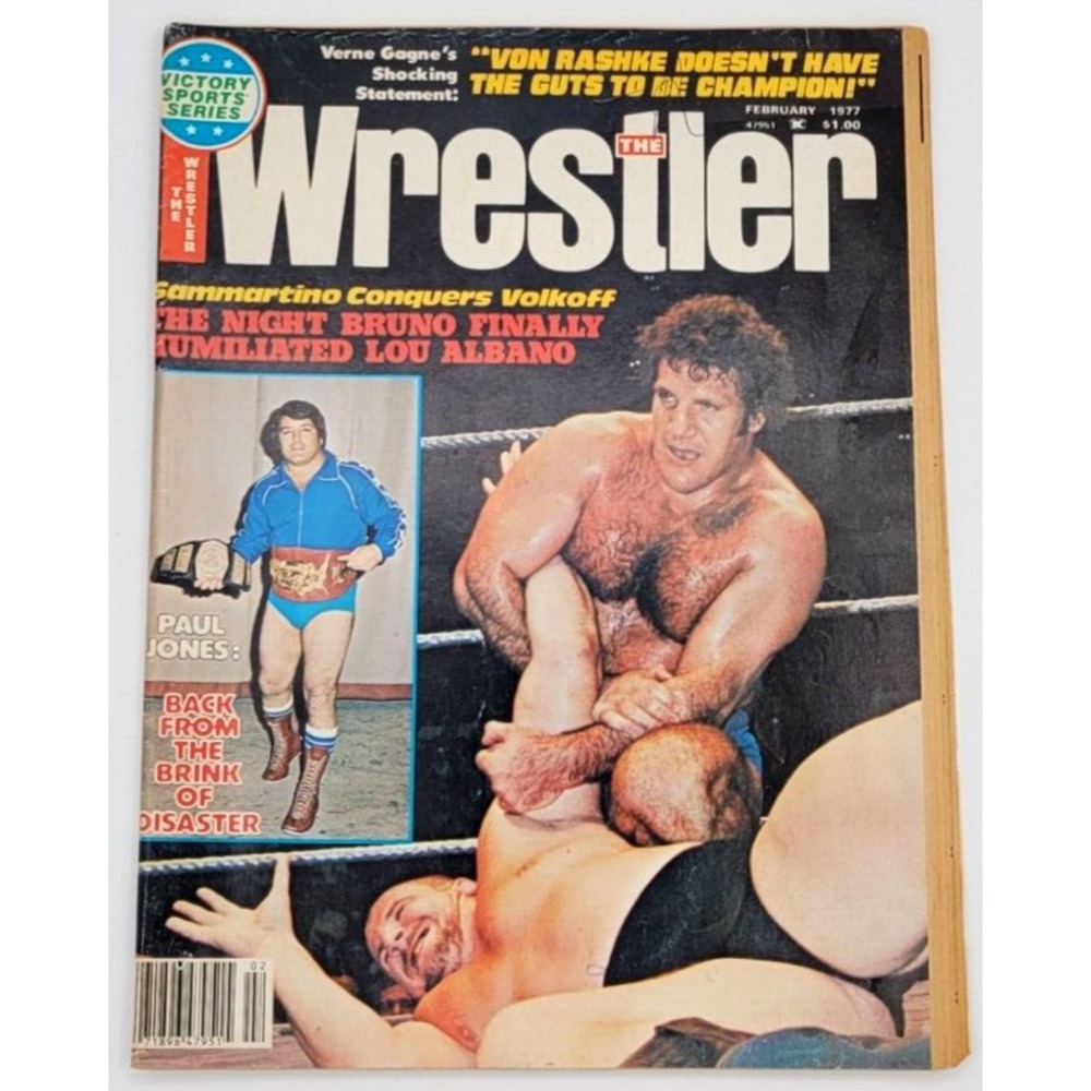 THE WRESTLER FEB 1977 PAUL JONES VERNE GAGNE BOBO BRAZIL TERRY FUNK VOLKOFF‎